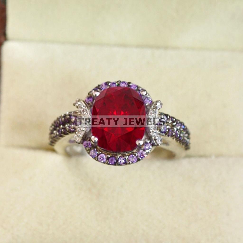 Ruby Oval Cut Gemstone With 925 Sterling Silver Ring For Men's #B533 JL375684148160