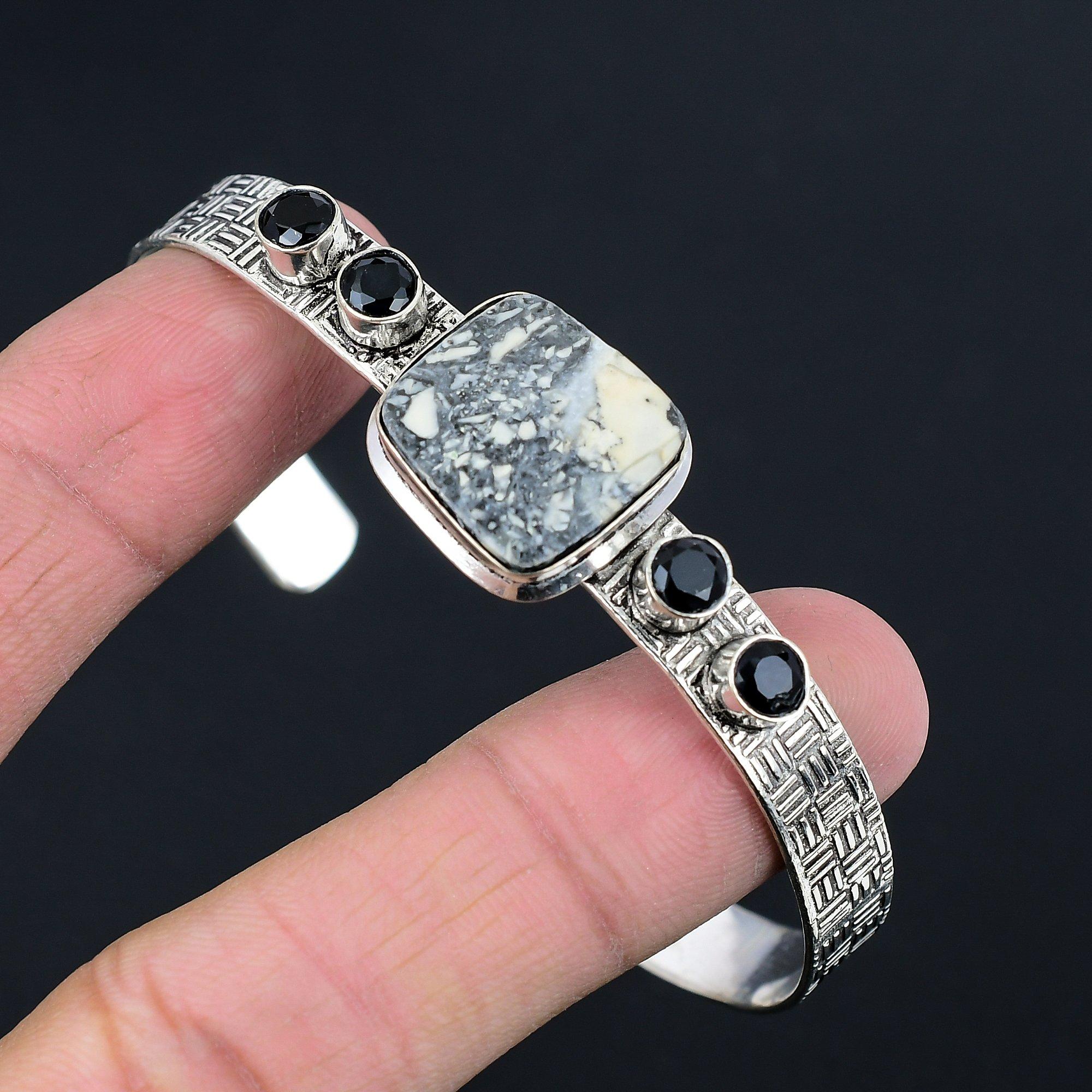 

Radiant Maligano Jasper Gemstone Spinel Sister Artisan Unique Bangle 925 Silver Adjustable