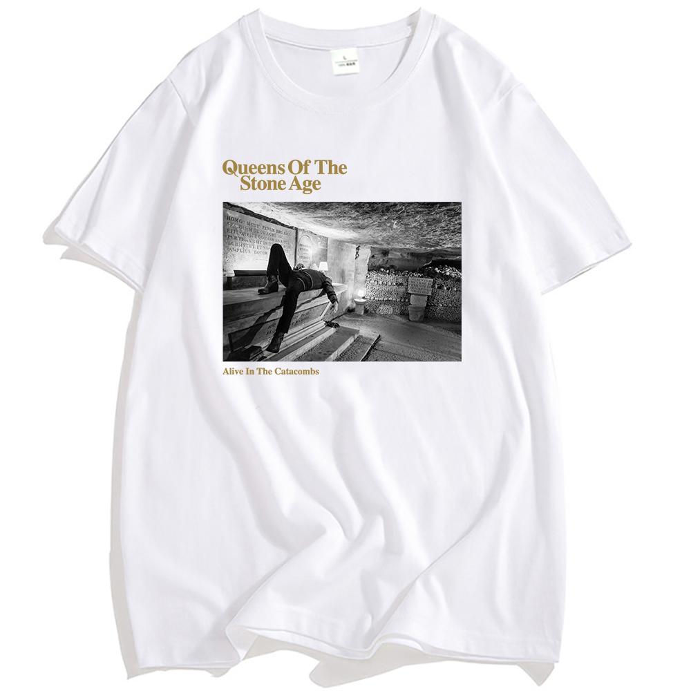 

Футболка Alive in The Catacombs QUEENS OF THE STONE AGE QOTSA Футболки Рок-группа Гранж Мода Футболка Лето Хлопок Мужские Футболки Топ XS