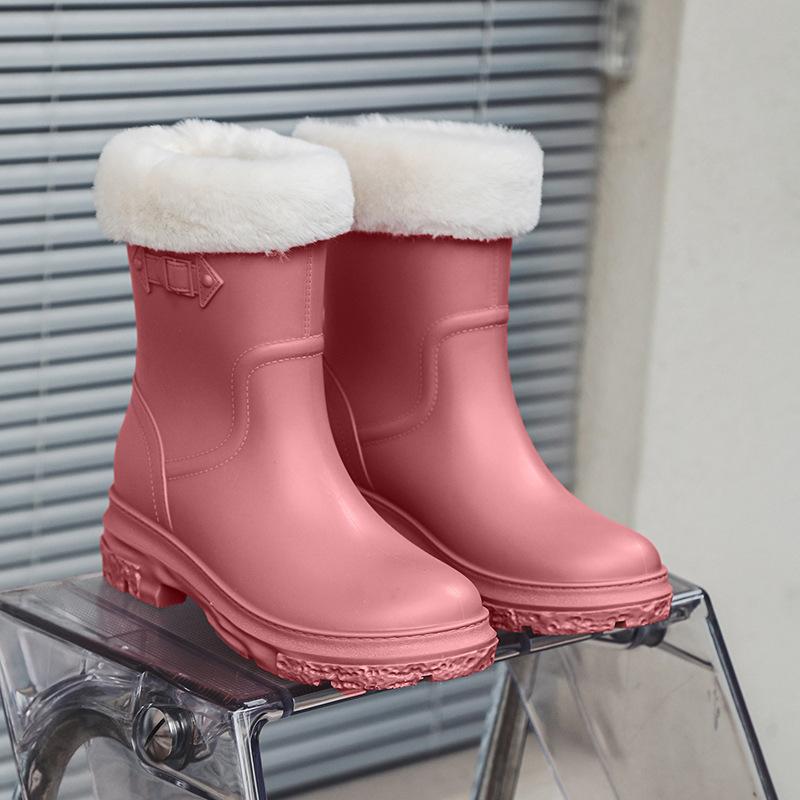 Women's Mid-Calf Rain Boots Winter Rubber Rain Boots Cotton-Padded Warm-Keeping Waterproof Women's Non-Slip Wear-resistant Shoes