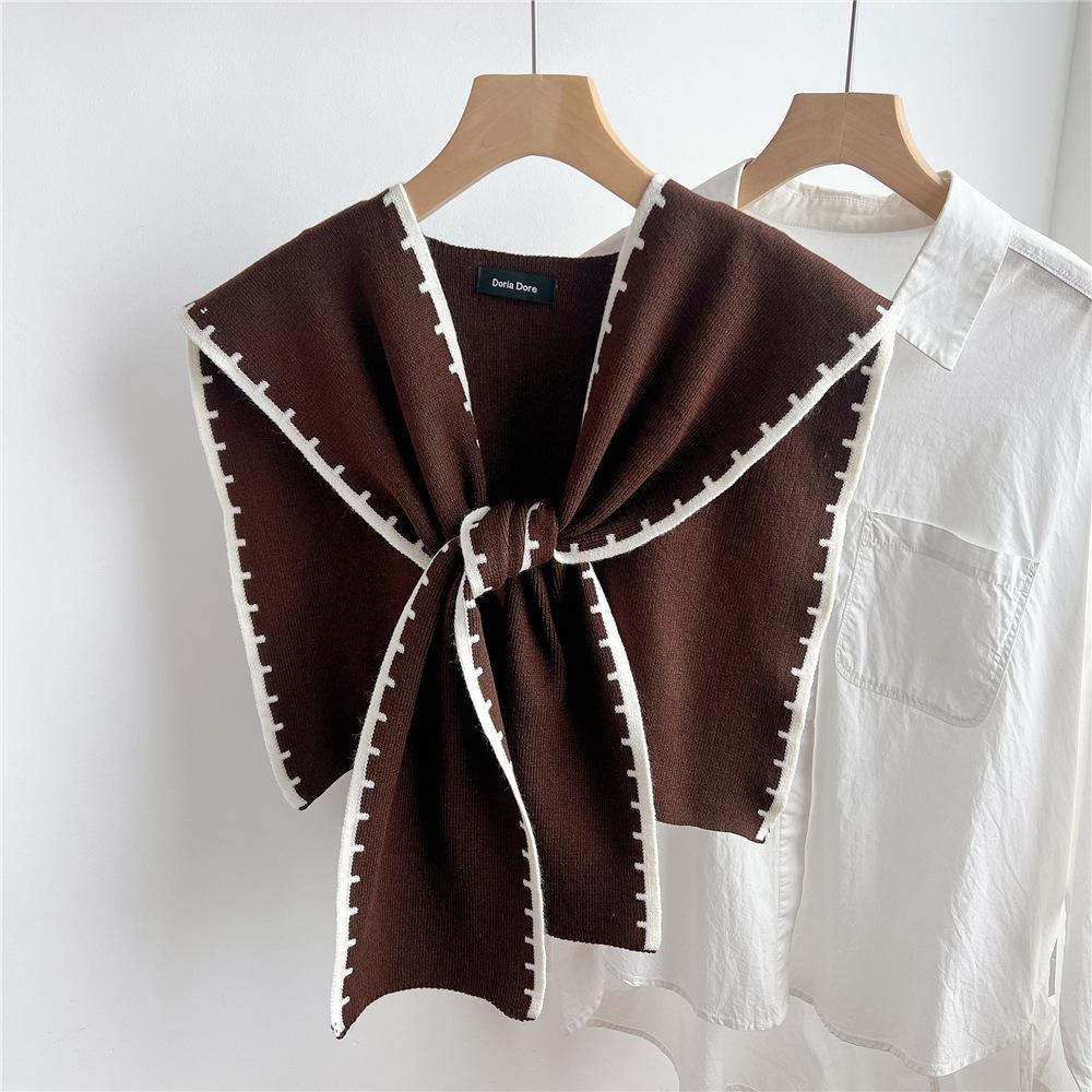 

Модный корейский вязаный платок летний офисный фальшивый воротник защита шеи вязаный тонкий завязанный кейп шарф на плечи для женщин