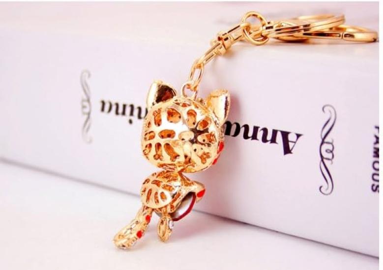 [BERUKO] Soothing, Smiling, Cute Cat, Happy Kitty, Sparkling Stone Keychain (Blue)