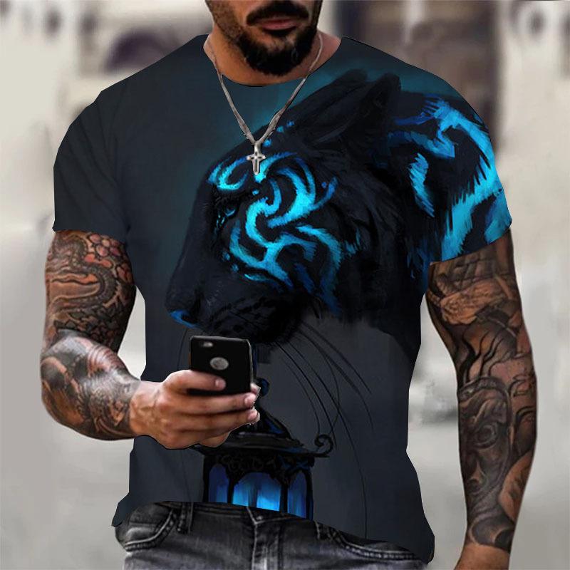 Men's T Shirt 3D Digital tiger Print Short Sleeve T-Shirts Comfy Casual Elastic Crew Neck Men Outdoor Activities Top
