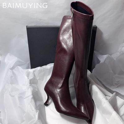 Mode Elegante Hoge Hakken Dames Hoge Laarzen Leer Puntige Neus Mode Schoenen 2025 Winter Trend Designer Knielange Pumps Botas De Mujer