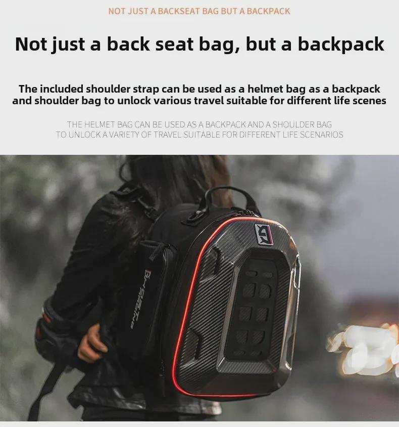 Motocyklový multifunkční pevný skořepinový ocasní vak a LED batoh na helmu