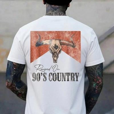 Vintage Western Bull Skull Raised On 90's Country Music T-Shirt