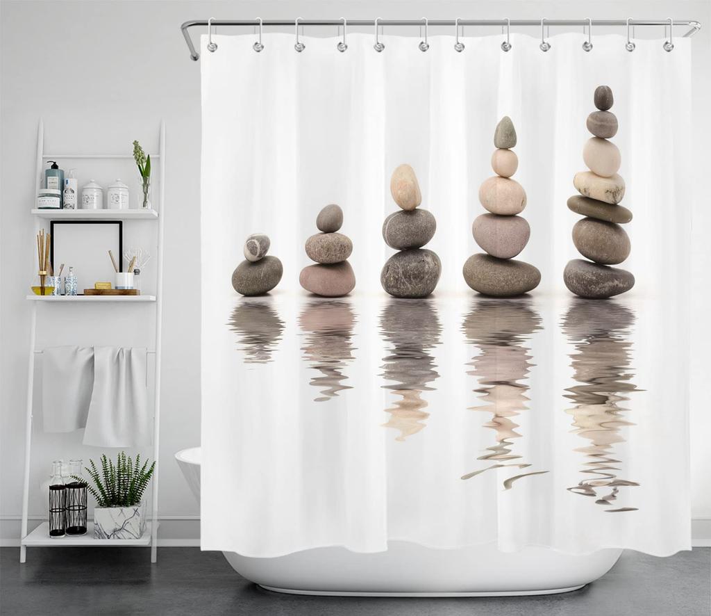 Pebble Printed Shower Curtain Mildew Washable Curtain With Hook Bathroom Decorative Curtain Rocks 3D Shower Curtains 240*180Cm