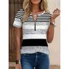 Casual Printed Zipper Front Tee Women - Relaxed Fit Short Sleeve Round Neck Top In Multiple Colors