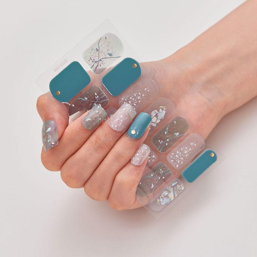 1 Blatt/14 Stück Bling Gel Nagellackstreifen Glitzerndes Gel Vollnagelfolien DIY Nail Art Herstellung