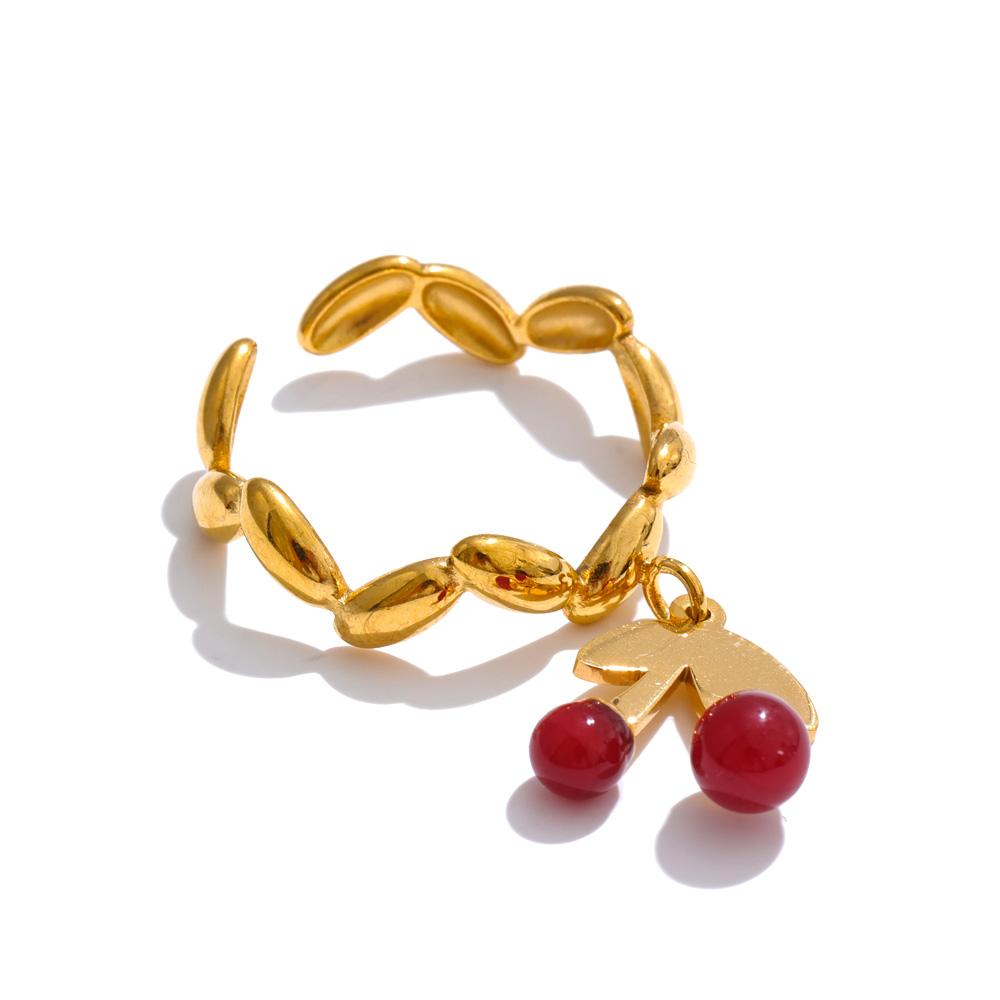 

Yhpup Popular Stainless Steel Irregular Resin Cherry Drop Open Ring Gold Color PVD Plated Adjustable Stylish Jewelry 2025 resizable