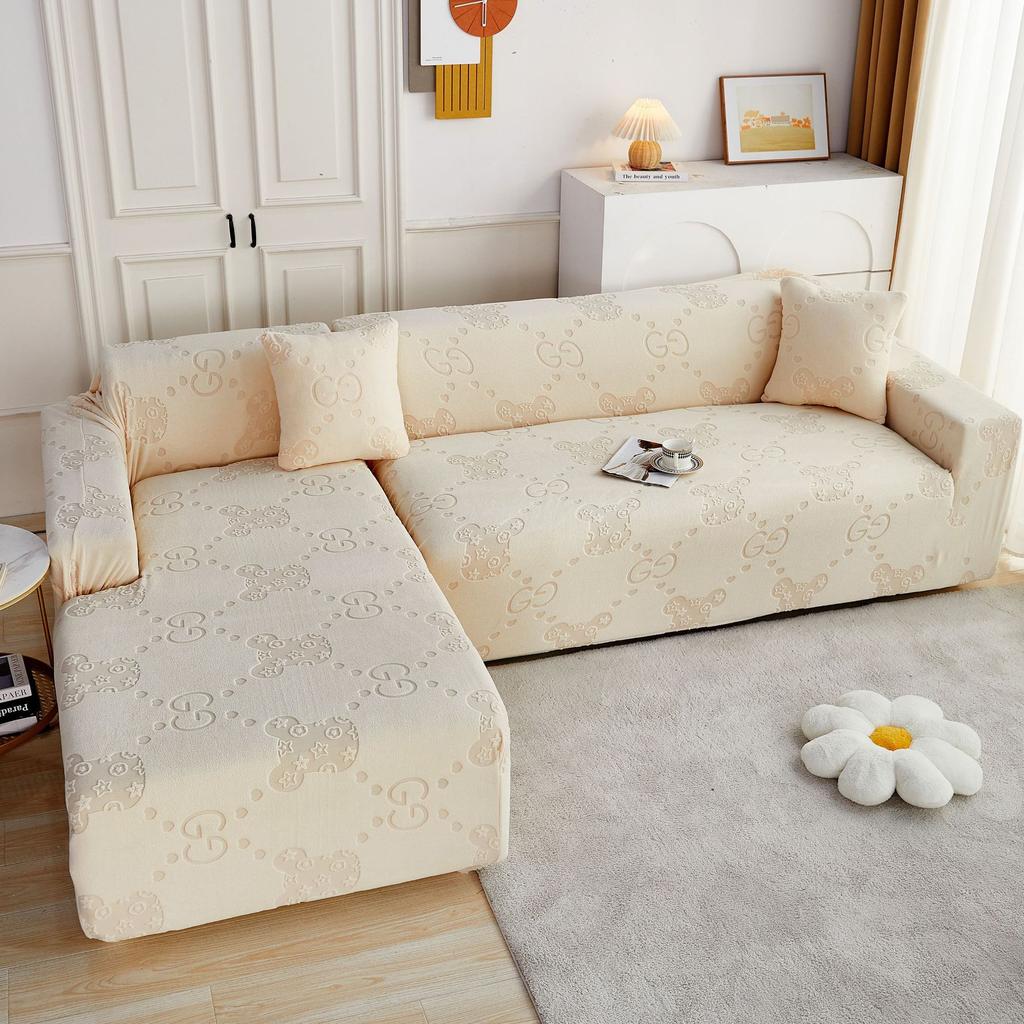 Jednokolorowy Trójwymiarowy Aksamitowy Kombinowany Pokrowiec na Sofę typu Stretch All-Inclusive Jednokolorowy Elastyczny Antypoślizgowy Pokrowiec na Sofę Imperialnej Konkubiny