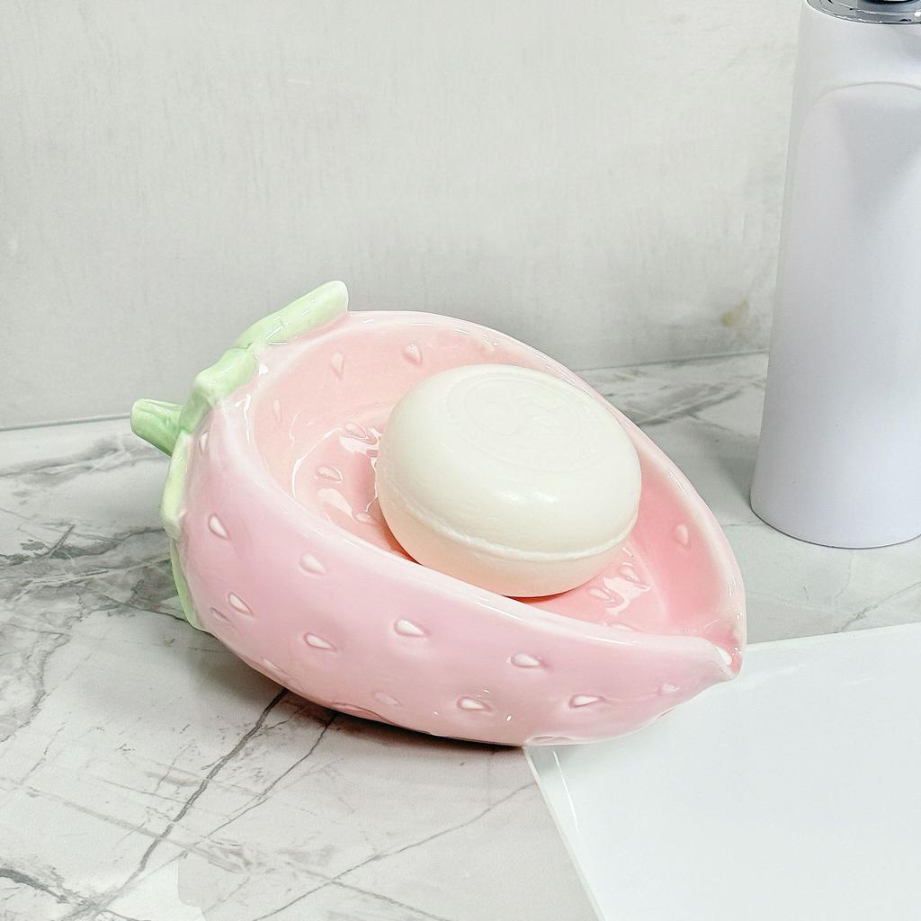 Cartoon Kreative Erdbeer Seifenschale Haushalt Toilette Waschbecken Keramik Nicht Perforiert Seifenablage Abfluss Rosa