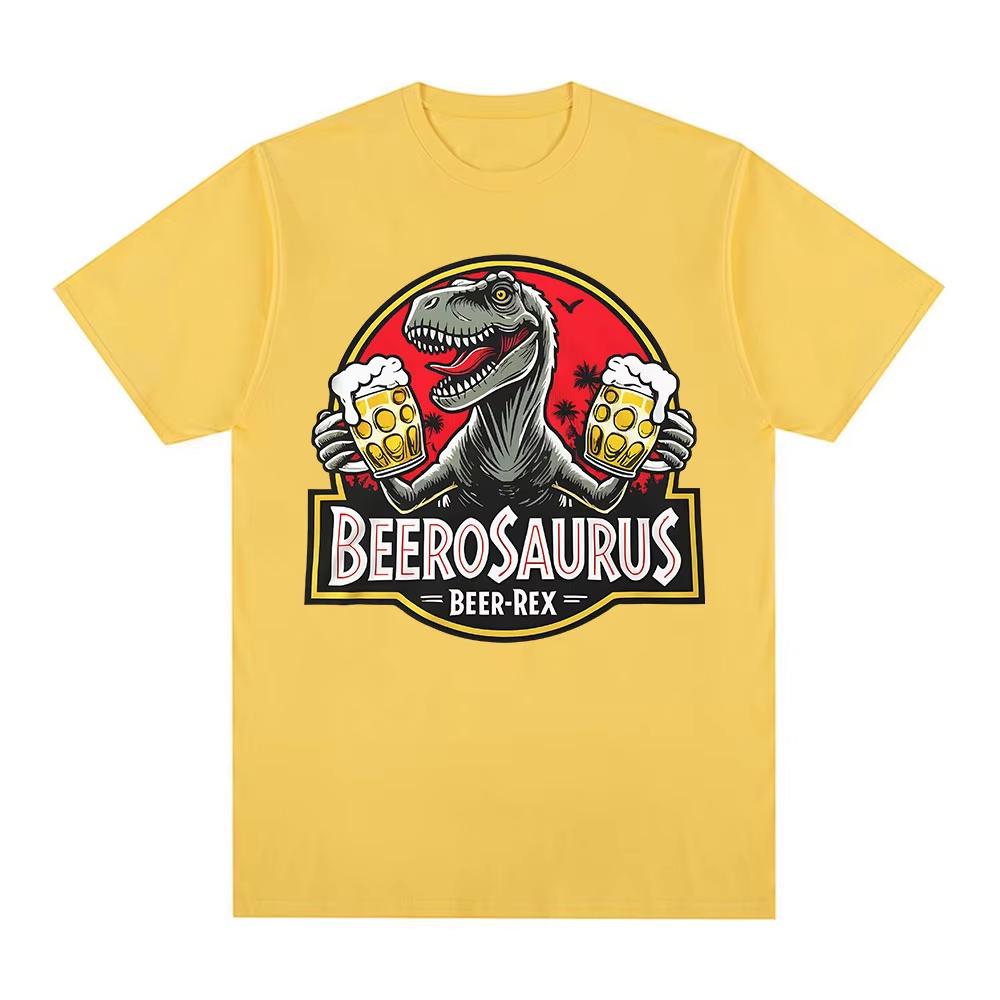 Beerosaurus Funny Beer Dinosaur Cotton Vintage Short Sleeve Women And Men Fashion Comfortable T-shirt
