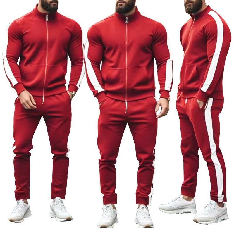 2025 Europe and The United States Spring and Autumn Outdoor New Leisure Men's Sports Suit Color Contrast Outdoor Men's 2 Pieces
