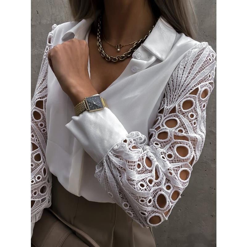 JKASHDK Women's Fashion Casual Spring Autumn Solid Color Print Long Sleeve POLO Neck Blouses & Shirts