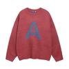 Oversized Relaxed Fit Acrylic Knit Sweater With Letter Print - Unisex Round Neck Long Sleeve Winter