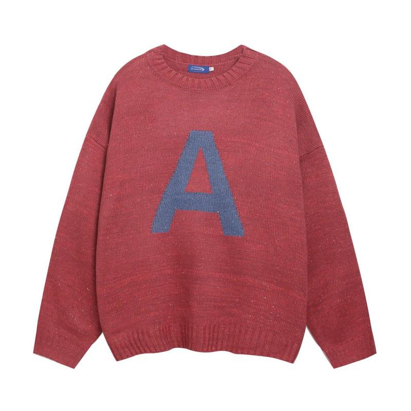 Oversized Relaxed Fit Acrylic Knit Sweater With Letter Print - Unisex Round Neck Long Sleeve Winter