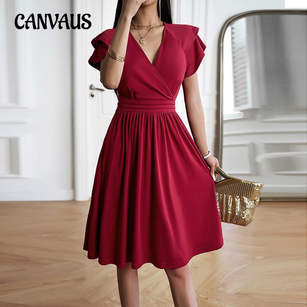 Buy Summer Women's Dress Solid Color Temperament Elegant V-Neck - Main Image