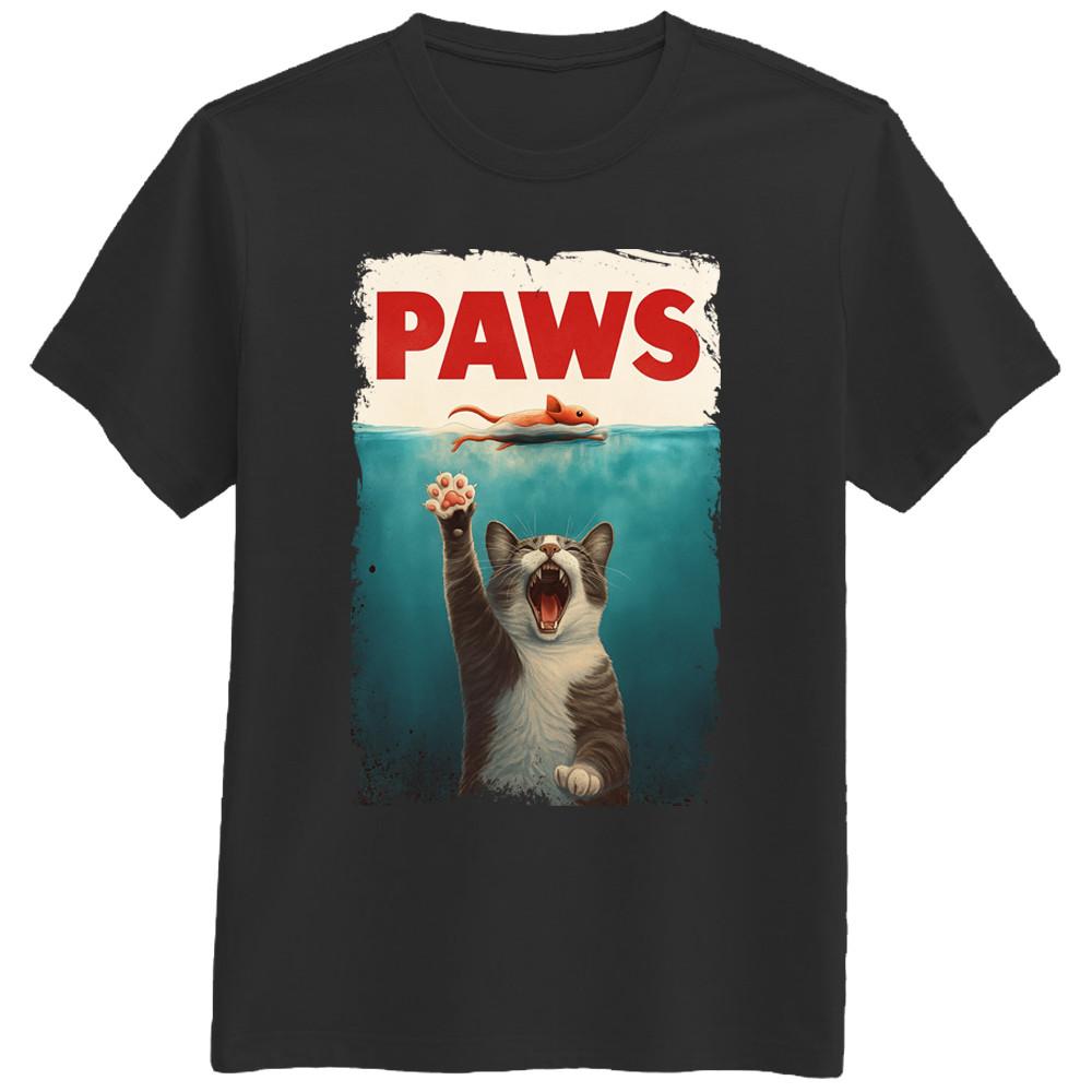 Paws Cat  Mouse Kitten Jaws Parody Graphic  Funny T-Shirt Tee Gift New S