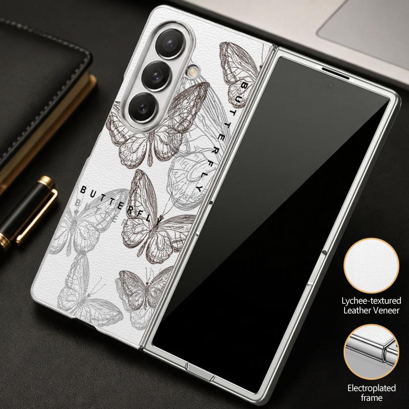 Fantastic Butterfly Print Case For Samsung Z Flip 8 7 6 5 Luxury Plating Leather Skin Folding Phone Cover For Galaxy Z Flip8 Flip7 Flip6