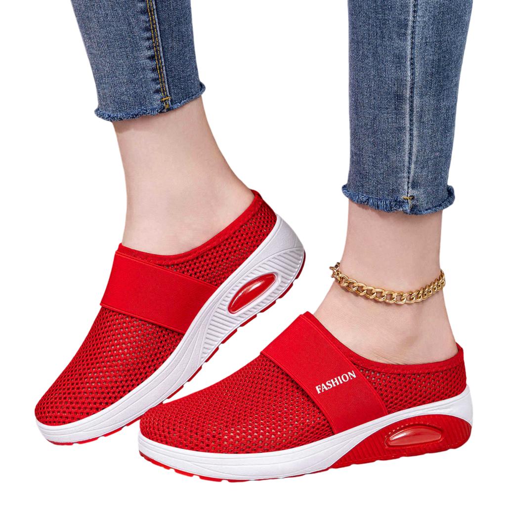 Slip On Mesh Shoes Lightweight Breathable Casual Walking Sneakers with Elastic Band and Air Cushion Sole for Daily Wear