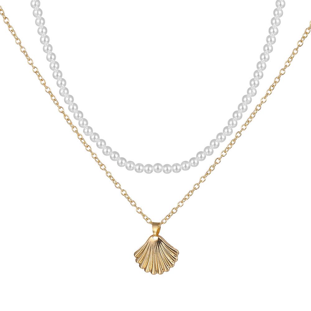 

Двухслойное ожерелье в форме гребешка в стиле ретро, ​​простое многослойное ожерелье с индивидуальным темпераментом