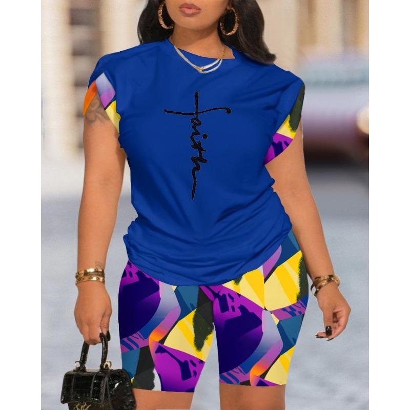 YYFS Damenmode Casual Sommer Frühling Kurzarm O-Ausschnitt Hosen Hosenanzüge