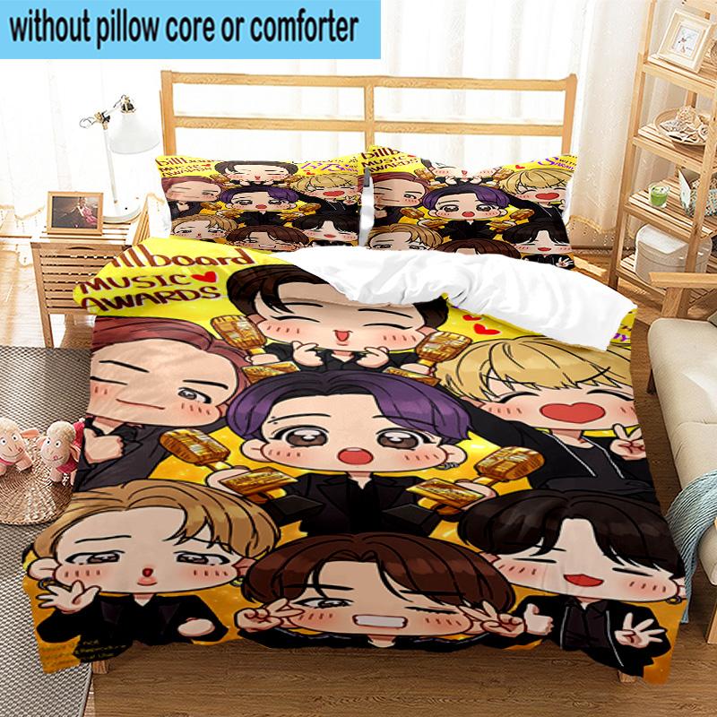 3PCS K-pop Cartoon Friends 3pcs Bedding,Including 3PCS Duvet Cover And 2pcs Pillowcases Perfect for Christmas,Ideal for Bedroom, Dormitory