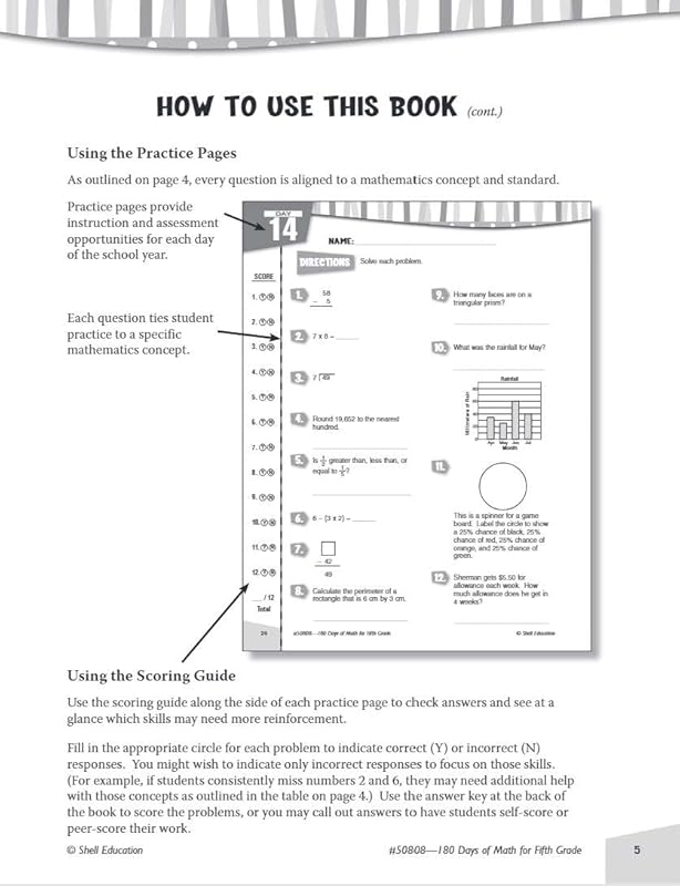 Shell Education 180 Days of Math for Fifth Grade (180 Days of Practice)