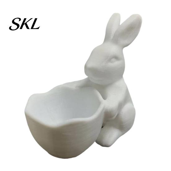 Child-friendly Craft Ornament 3D Printed Easter Bunny Candy Bowl, Cute Rabbit Holding Bowl Figurine, DIY Paintable White Desk Smooth Surface Decor for