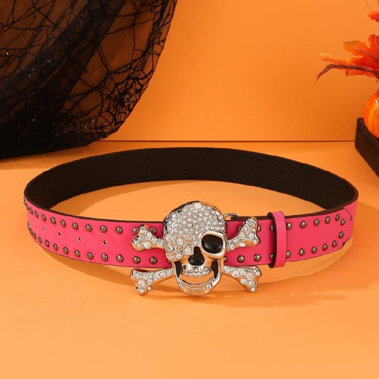 Punk Rhinestones Skull Belt for Adult Teens Waistband All Matching Rivet Studded Belt Halloween Accessories Costume Belt