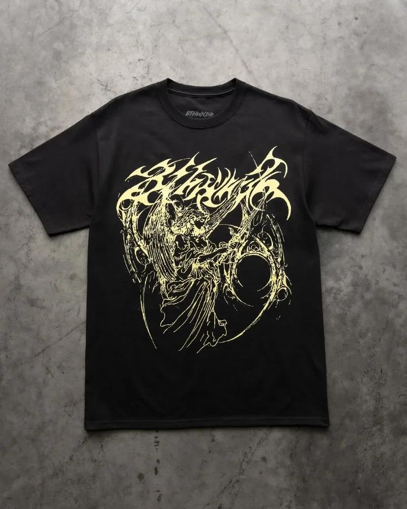 Summer2025 European and American High Street Clothing Angel Devil Print Loose Oversized T-shirt Men Casual Couple Short Sleeves