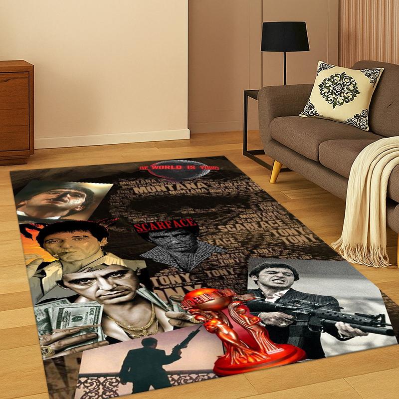 3D Scarface Classic Movie Tony Carpet Rug for Bedroom Living Room Sofa Playroom Doormat Home Decor,Kid Game Area Rug Non-slip