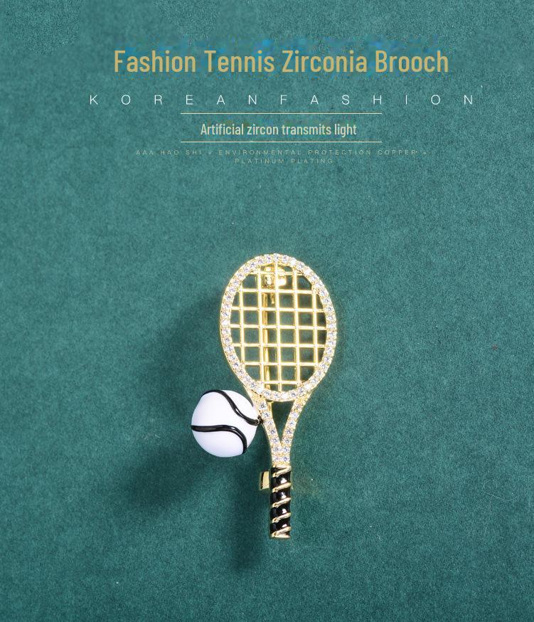 Spilla Brooch Racchetta da Tennis di Nicchia Coreana Incrostata di Zirconi per Uomo e Donna