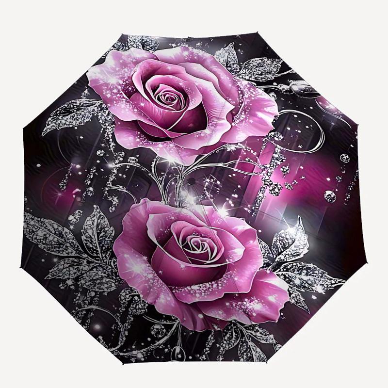 

1PC Rose Diamond Umbrella-8-Rib Reinforced, Automatic Open, Lightweight & Durable, Fashion Accessory for Outdoor, Beach L0353
