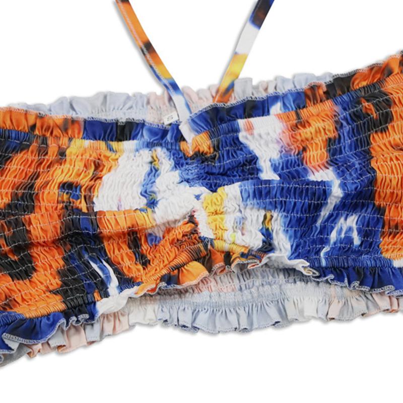 Zweiteiliges Set für Damen, Bohemian-Druck, Kleid, Zopfmuster, hängender Hals, Oberteil, Hüfte, umwickelt, Fischschwanz