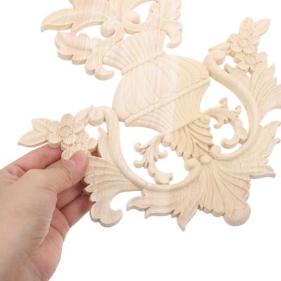 Unpainted Wooden Carved Applique For Bed Door Cabinet Decor Wood Onlay Wooden Carving Applique For Furniture DIY Parts