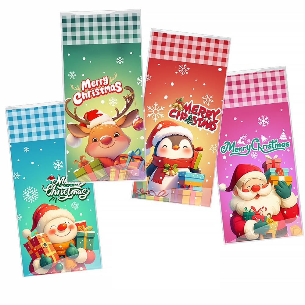 50PCS Multicolor Christmas Gift Bag Mixed Pattern Cartoon Santa Clause Deer Christmas Packaging Bag Xmas Tree Snowman