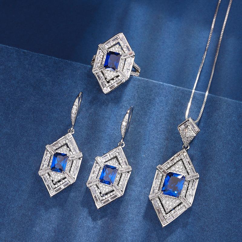 Jewelry Copper Bottom Gold-Plated Simulation Royal Sapphire Temperament Set Main Stone 8 * 10-6 * 8
