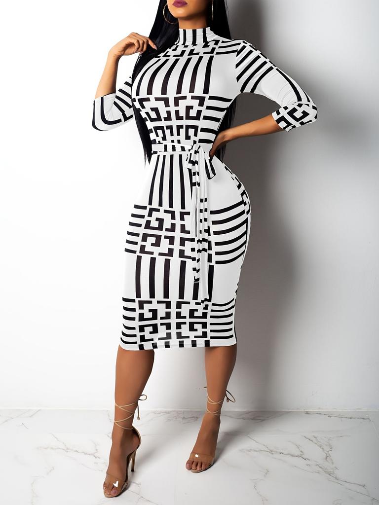 Móda Ženy Jaro Podzim Elegantní šaty Dlouhý rukáv Sexy Mini Bandáž Šaty Letter Print Midi Šaty