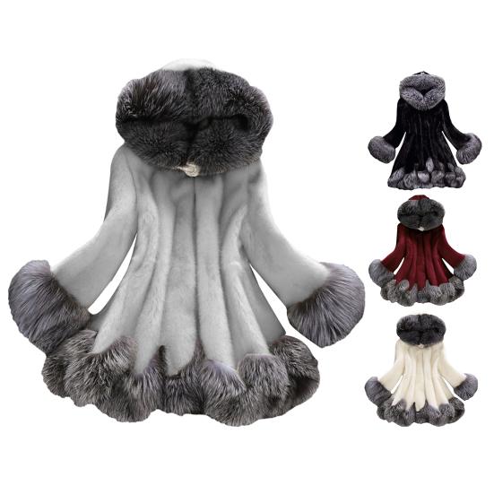 Fuskpälsjacka med huva för kvinnor, långärmad, öppen framsida, fleecejacka, vintervarm, luddig kant, fluffigt ytterplagg