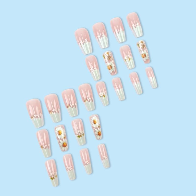 24Pcs Flowers Press on Nail False Nail Designs Floral False Nail Stick on Nail for Women Nail Manicure Decoration