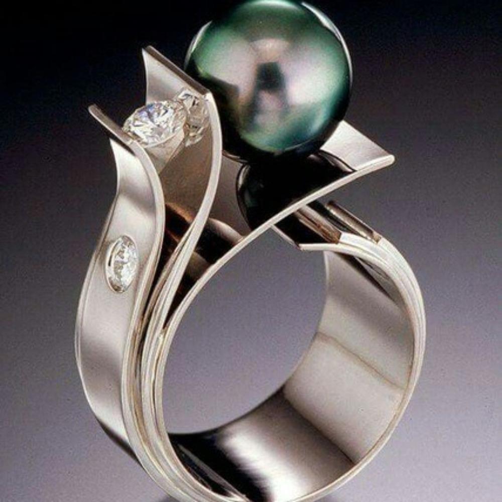 

Green Shell Pearl Ring S925 Silver Plated Cubic Zirconia Engagement Band for Women Fashion Jewelry no. 6 платиновый