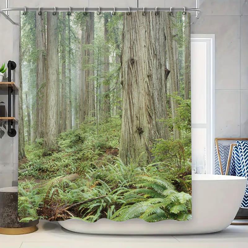 

Enchanted Forest Retreat: Realistic Nature Scene Shower Curtain For A Serene And Eco-Inspired Bathroom Dcor W60H190(CM)-1 Pcs