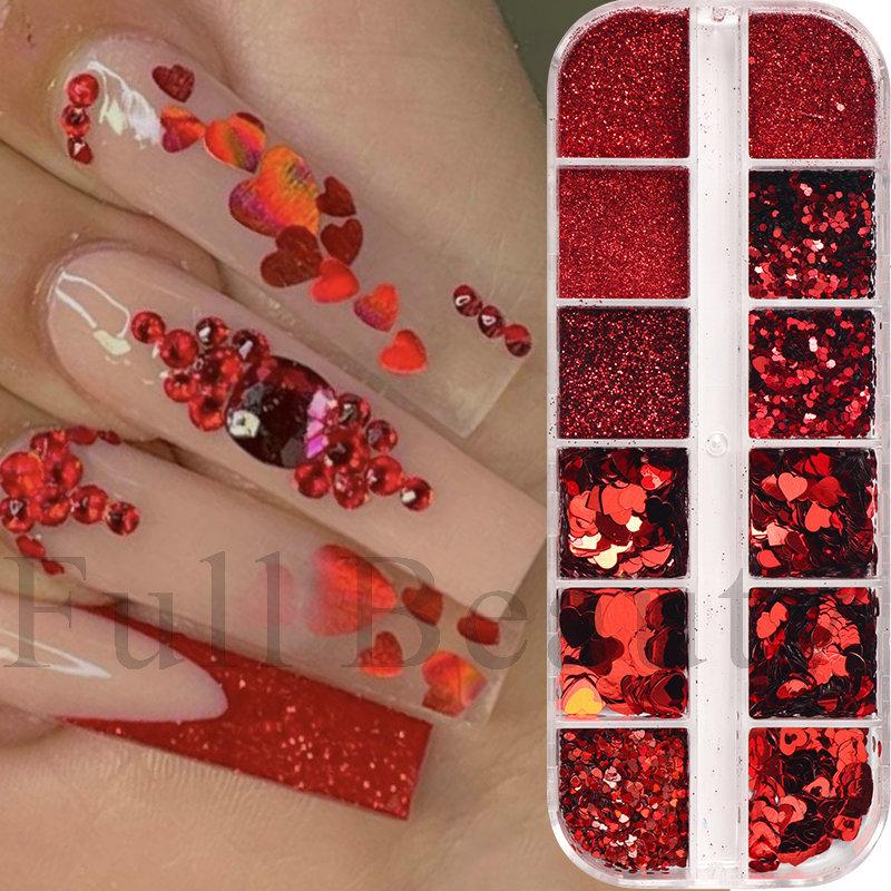 Nail Sequins 12 Romantic Valentine's Day Glitter Pink Love Sequins Boxed Nail Sequins