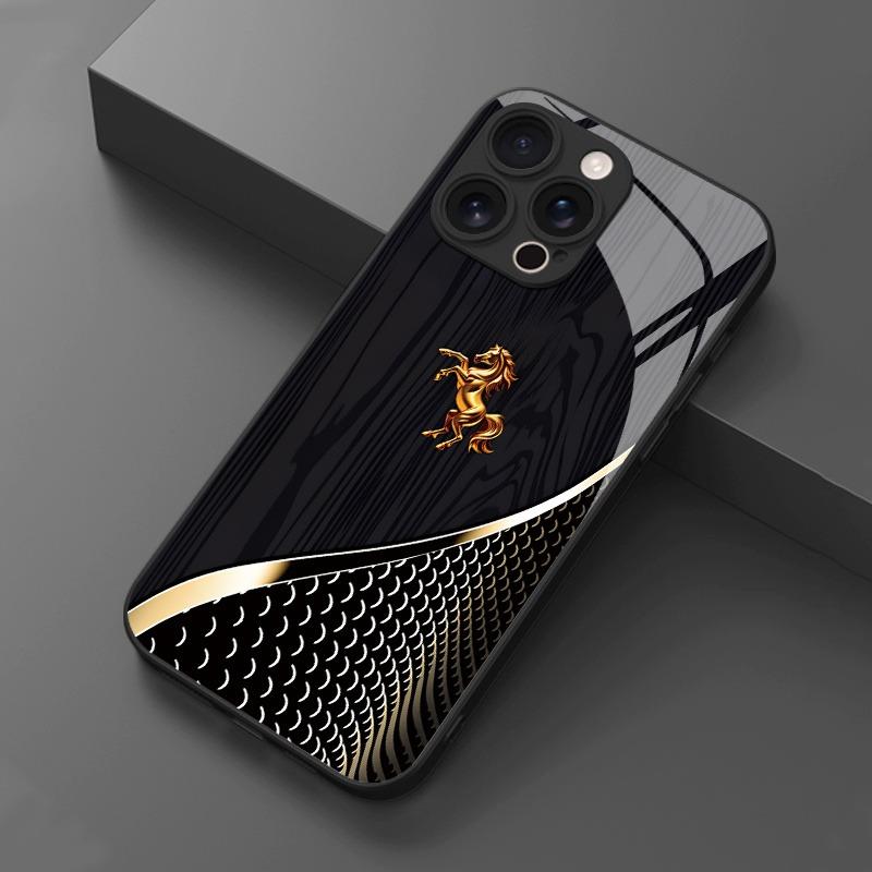 Golden Jumping Horse Dark Pattern Tempered Glass Phone Case For iPhone 11 12 13 14 15 16 17 Pro Max 17Air 7 8 Plus XR XS X Cover