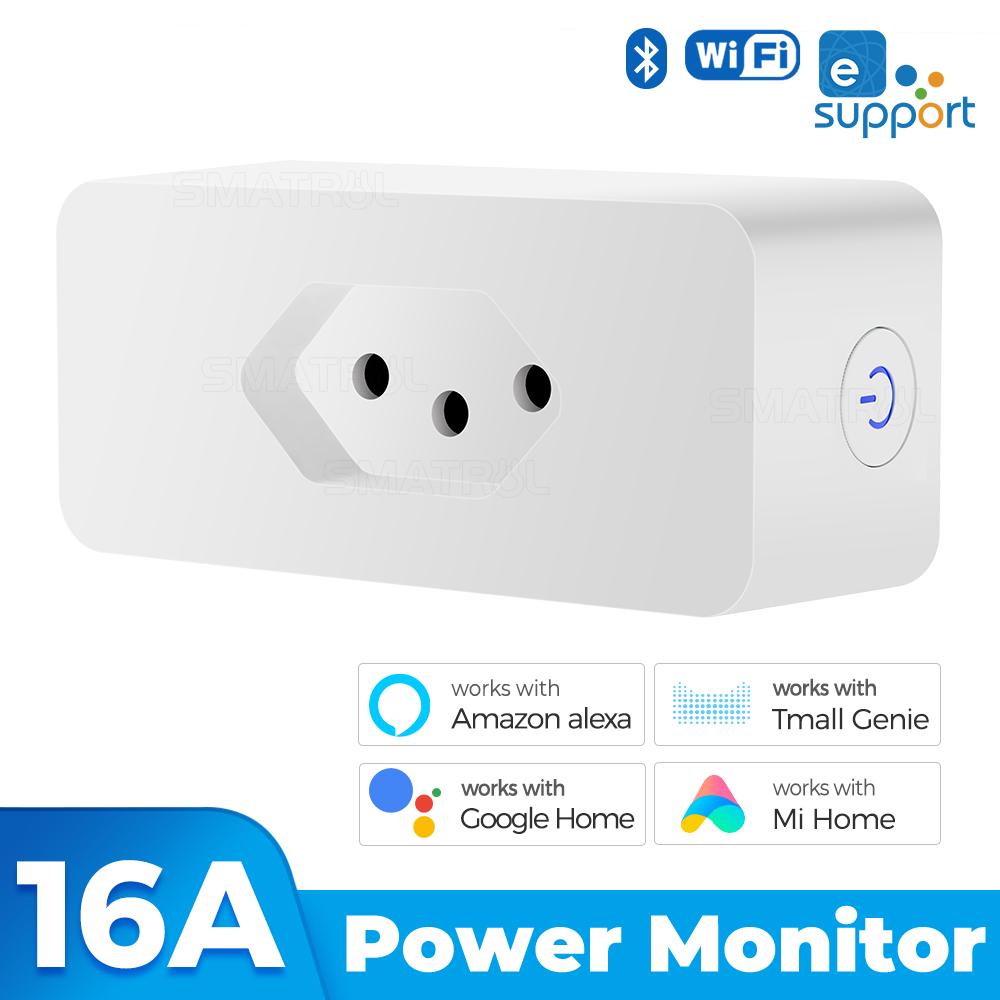 Ewelink Brazilia Monitor de putere 16a Adaptor de priză inteligentă Wifi Telecomandă fără fir Aplicație de sincronizare a temporizatorului de voce pentru Google Home Alexa