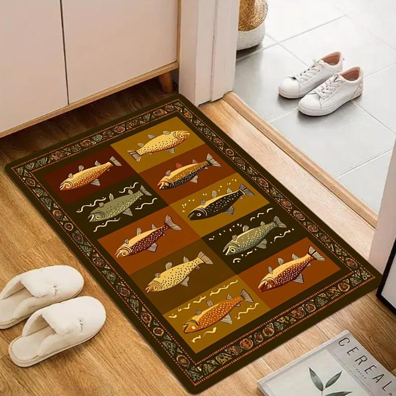 

Fish Pattern Entryway Carpet Mat Rug Ethnic Geometric Border Home Decoration Floor Mat Doormat Living Room Bedroom Decor 40cm x 60cm