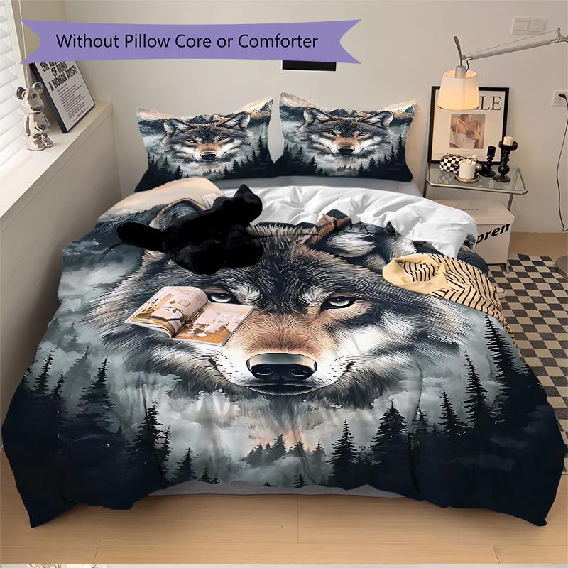 3pcs Wolf's Majesty Printed Duvet Cover Set (1 * Cover+2 * Pillowcase, Without Core), Home Bedroom, Guest Room, Dormitory Decoration Items