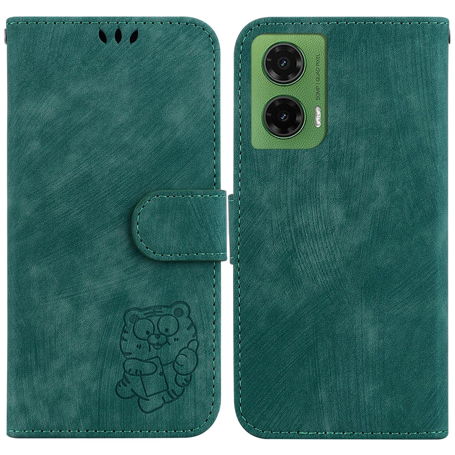 

Для Motorola Moto G35 5G Чохол-гаманець Шкіряний протиударний чохол для телефону з тисненням тигра Green